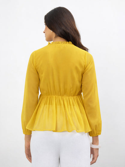 Yellow Frill Neck Peplum Top