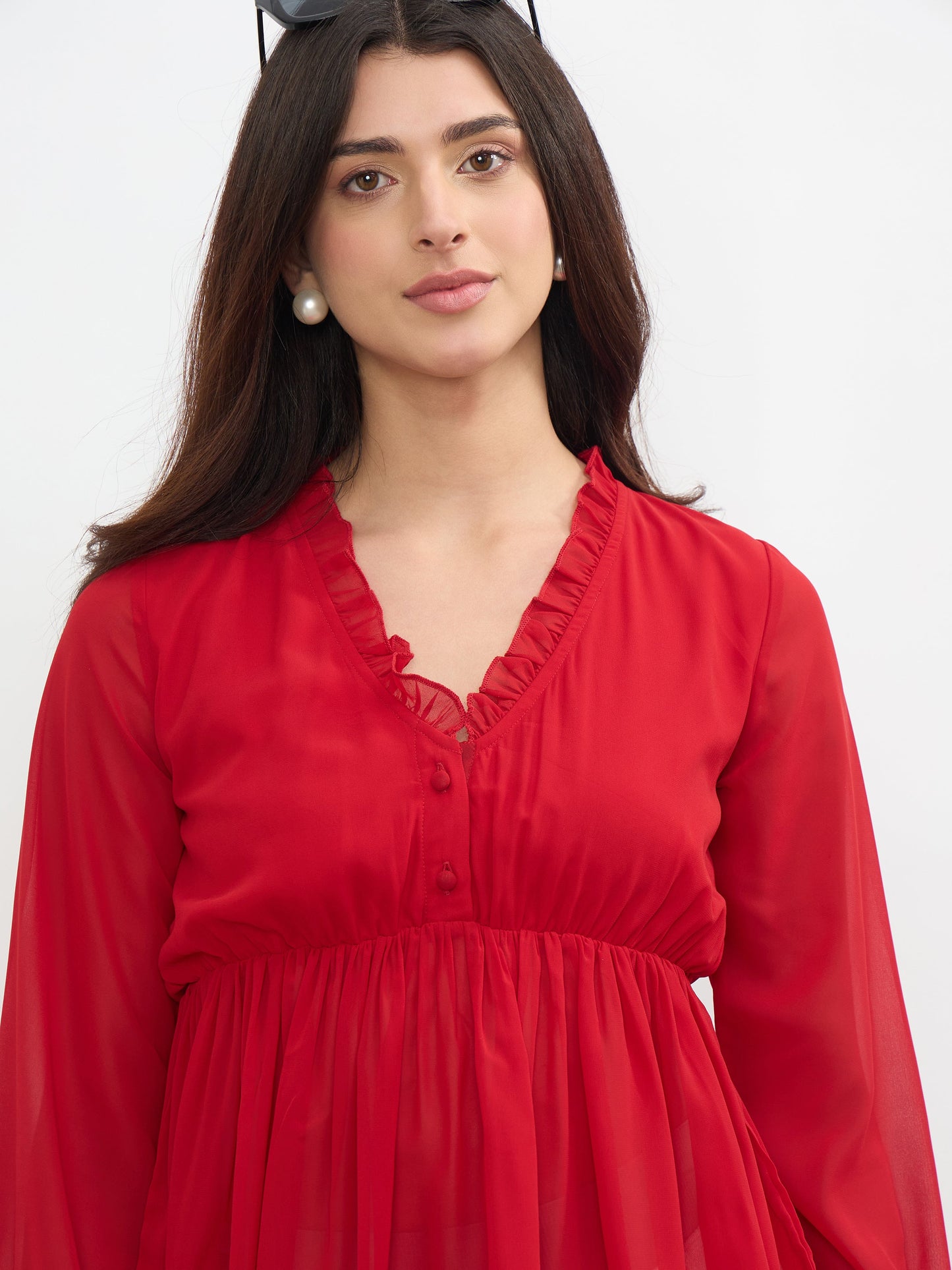 Red Frill Neck Peplum Top