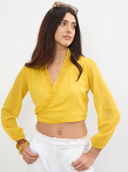 Yellow Frill Detail Wrap Top
