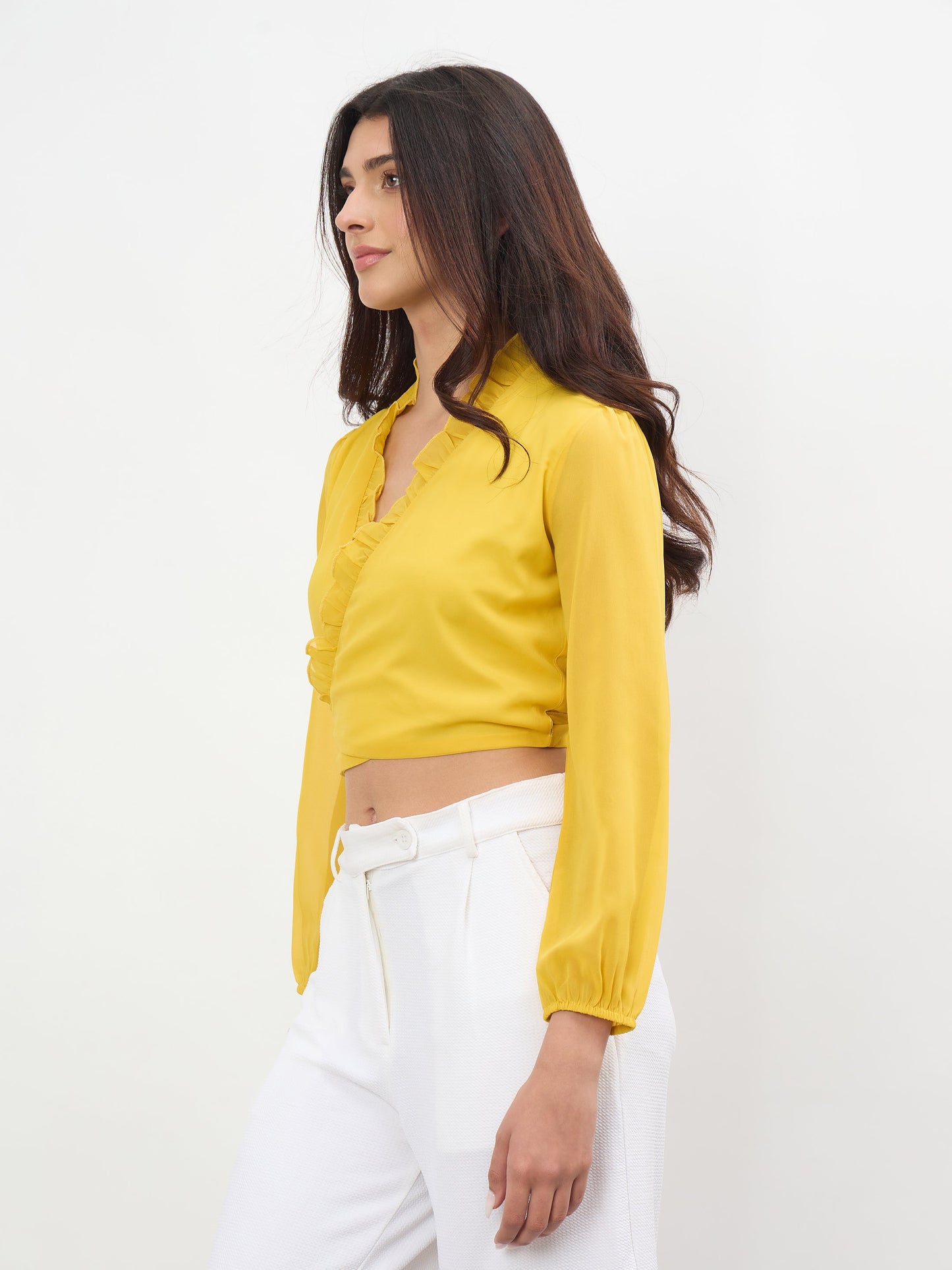Yellow Frill Detail Wrap Top