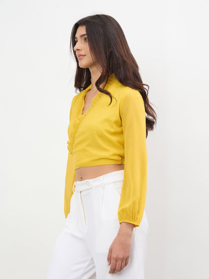 Yellow Frill Detail Wrap Top