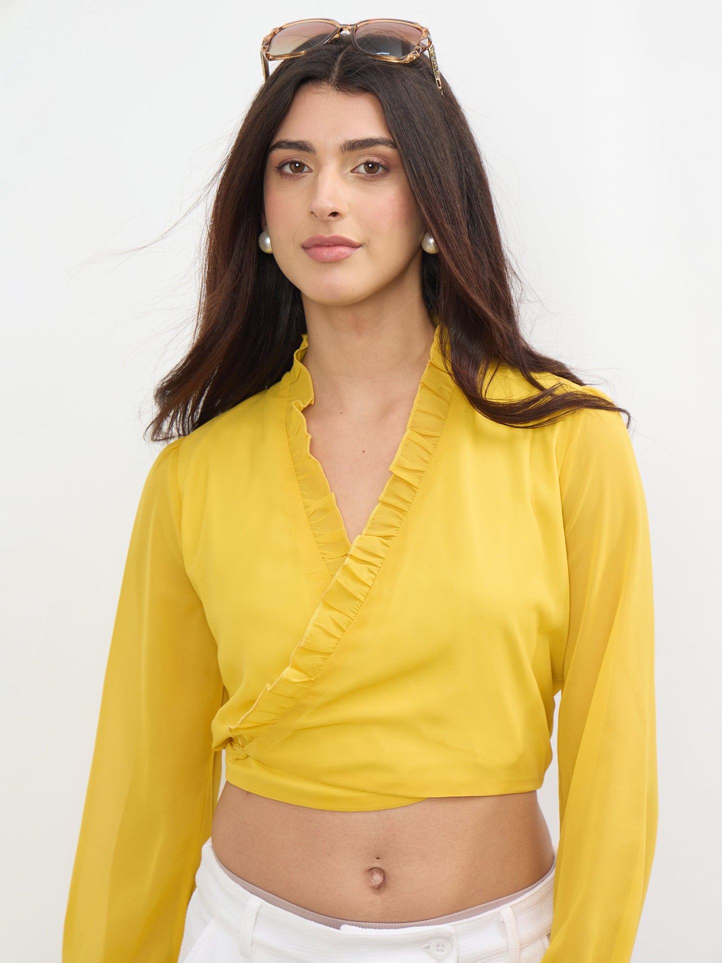Yellow Frill Detail Wrap Top