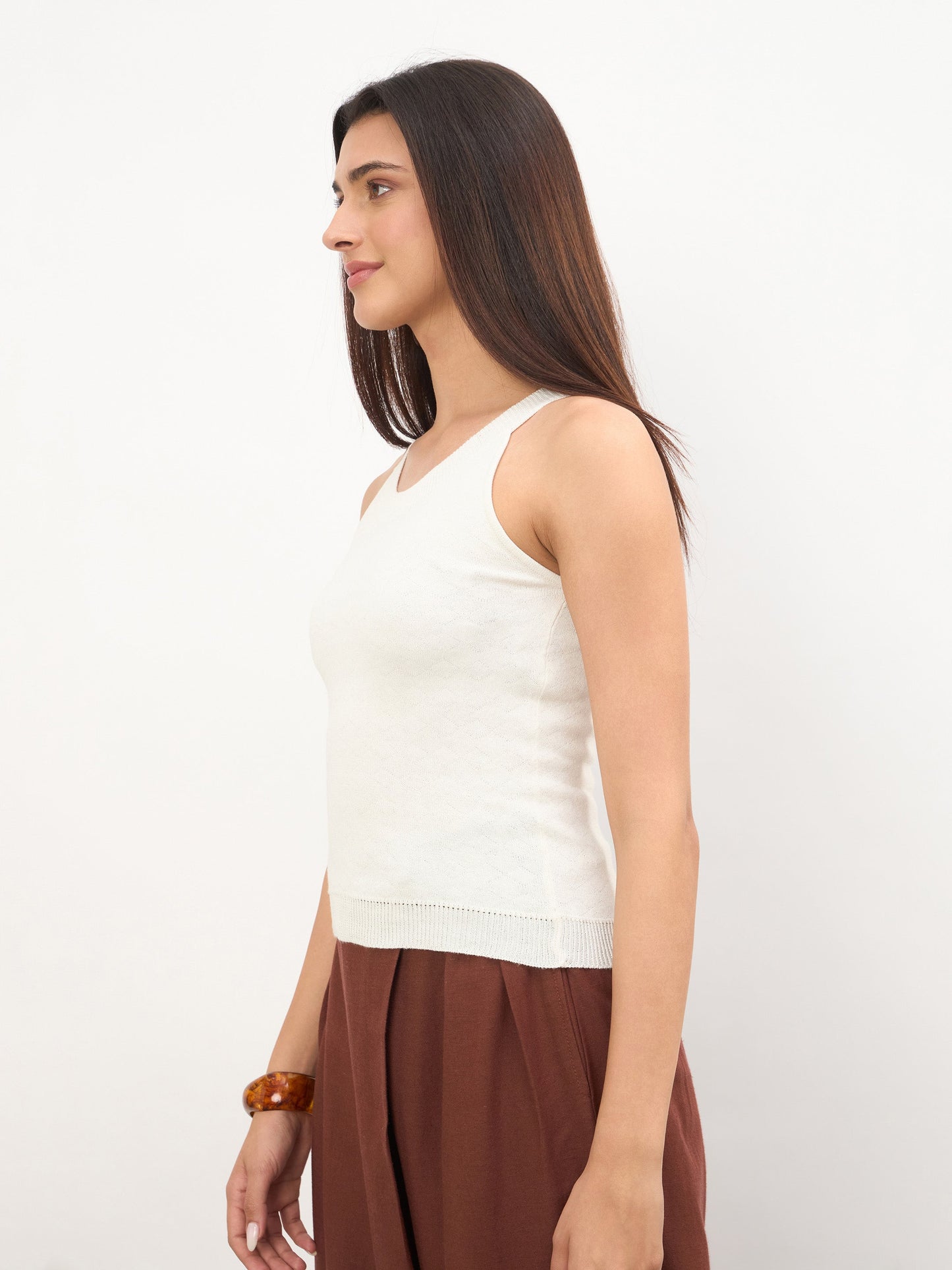 White Halter Neck Sleeveless Top