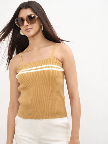 Beige Strappy Regular Top