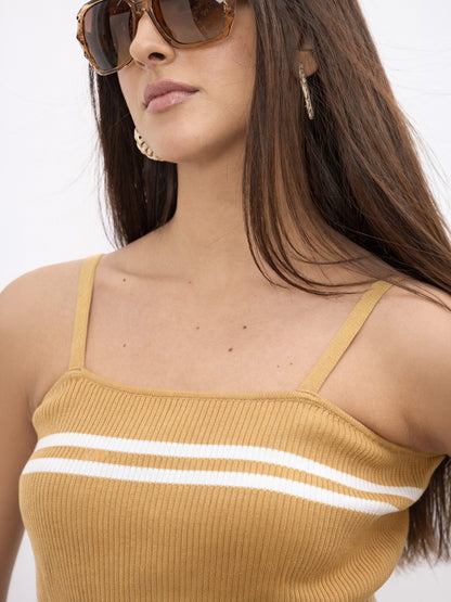 Beige Strappy Regular Top