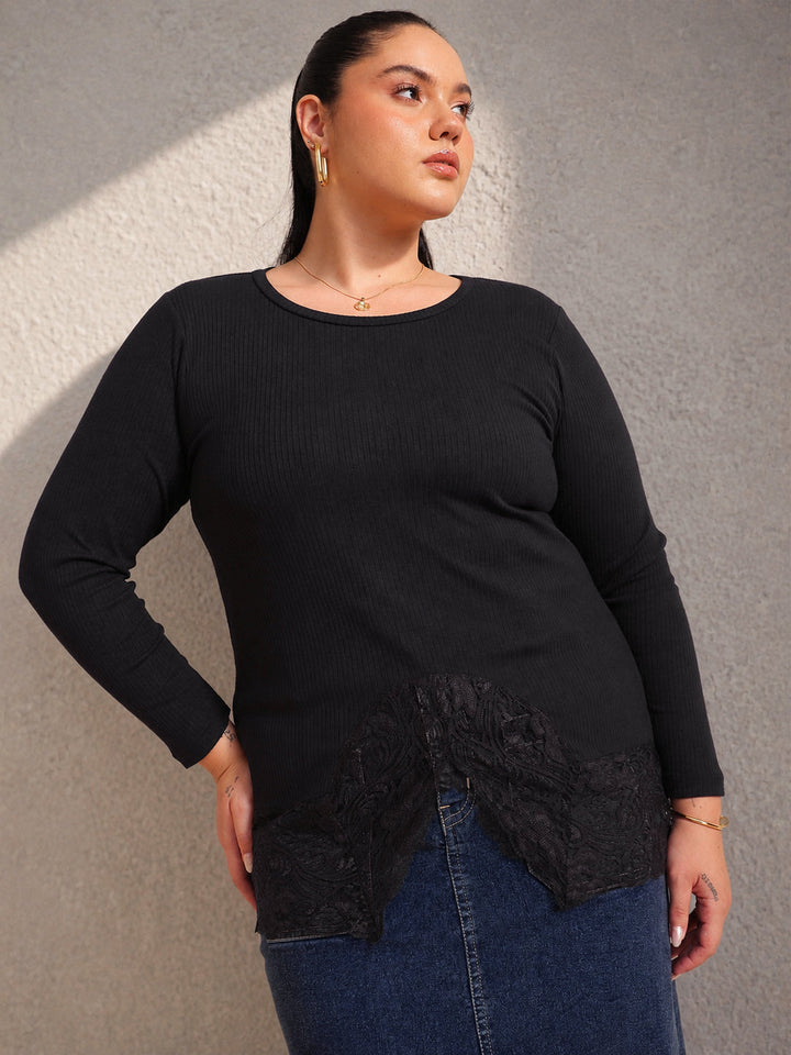 Black Rib Full Sleeves Top