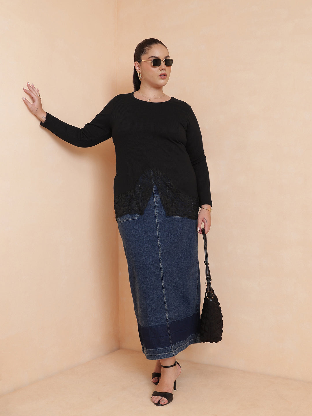 Black Rib Full Sleeves Top