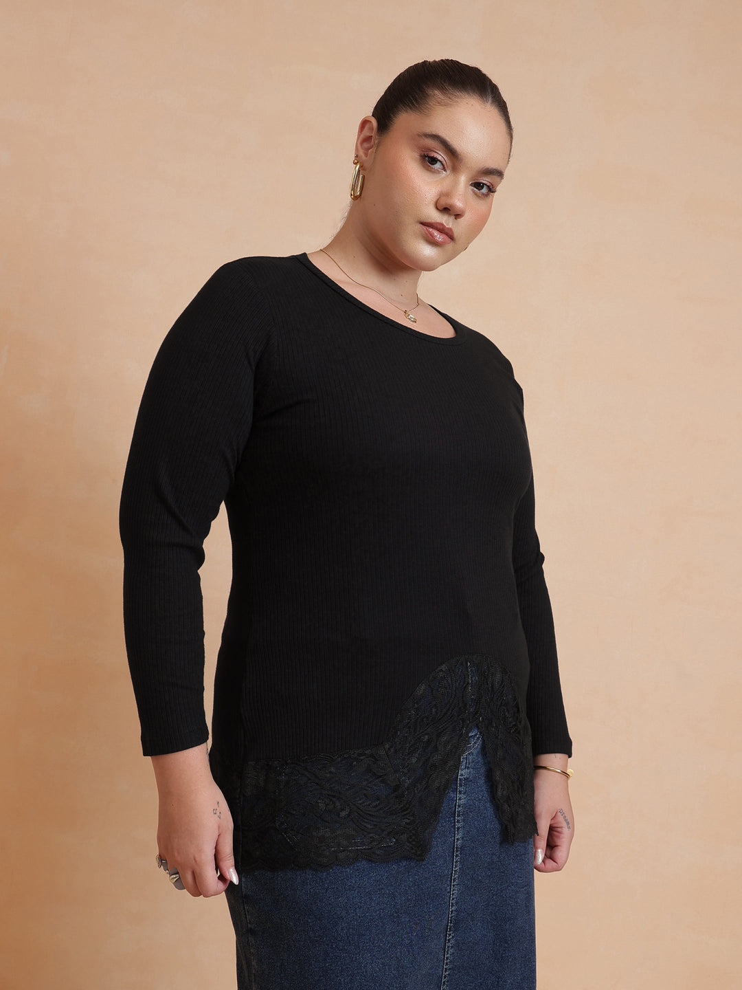Black Rib Full Sleeves Top