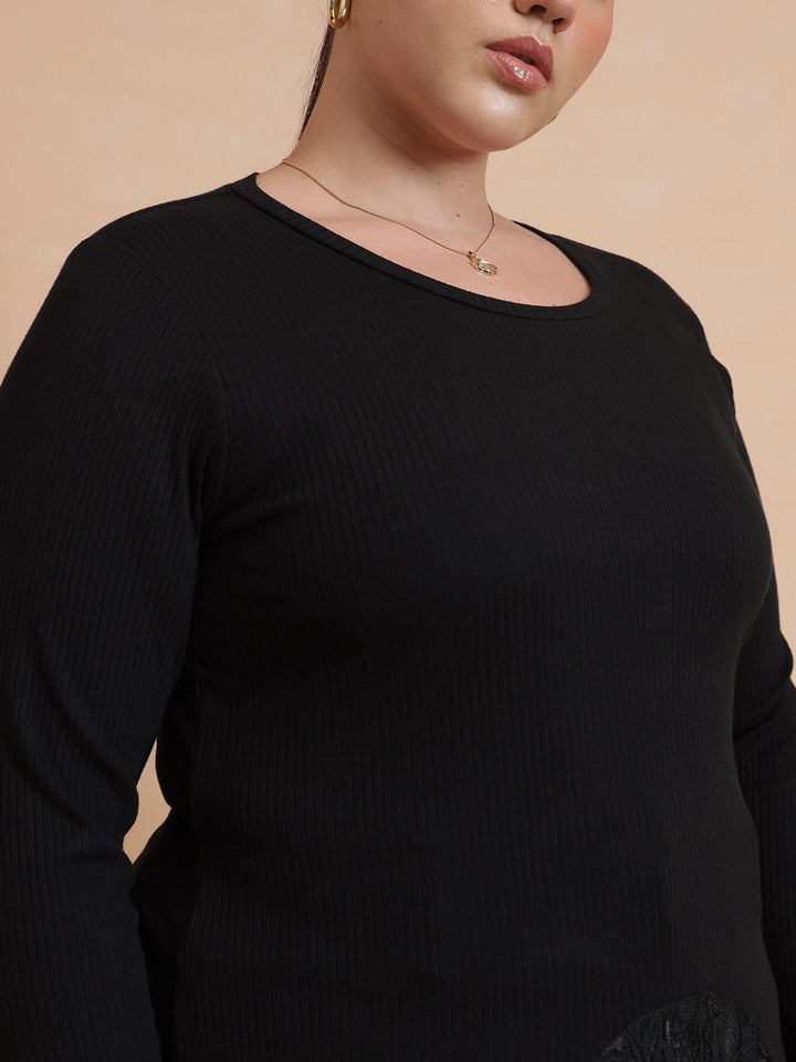 Black Rib Full Sleeves Top