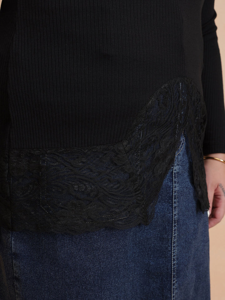 Black Rib Full Sleeves Top