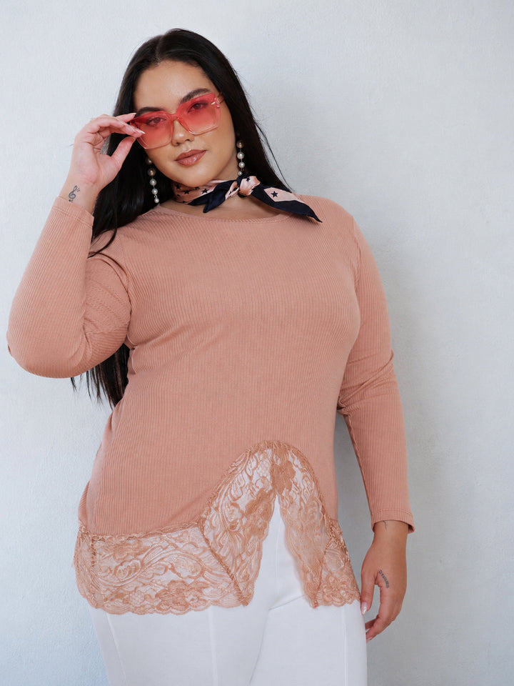 Onion Pink Rib Full Sleeves Top