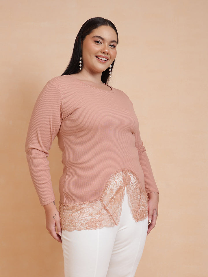 Onion Pink Rib Full Sleeves Top