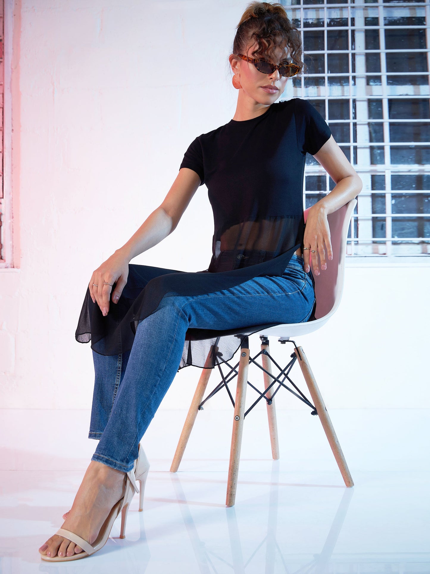 Black Side Slit Longline Top