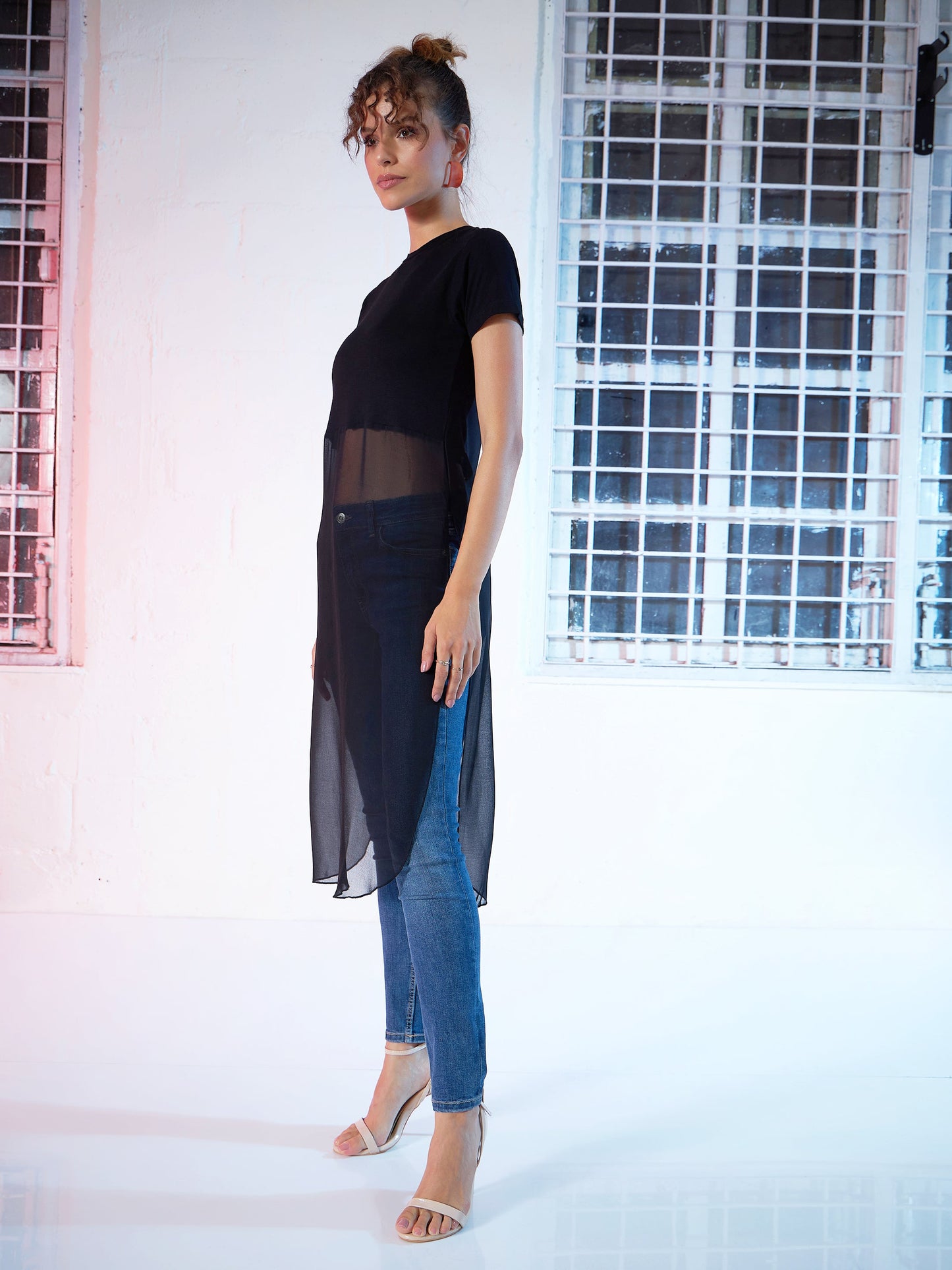 Black Side Slit Longline Top