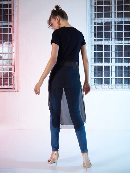 Black Side Slit Longline Top