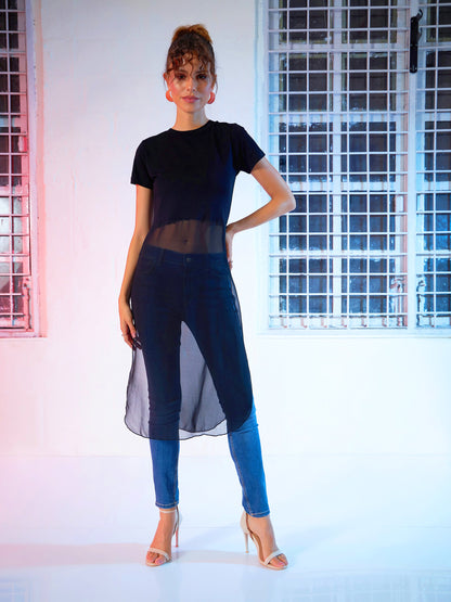 Black Side Slit Longline Top