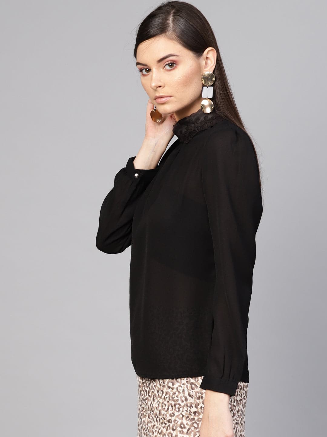 Women's Black Lace On Neck Top in Polyester by Sassafras for wholesale, bulk, supplier, manufacturer and wholesaler buyers from Trendphoria