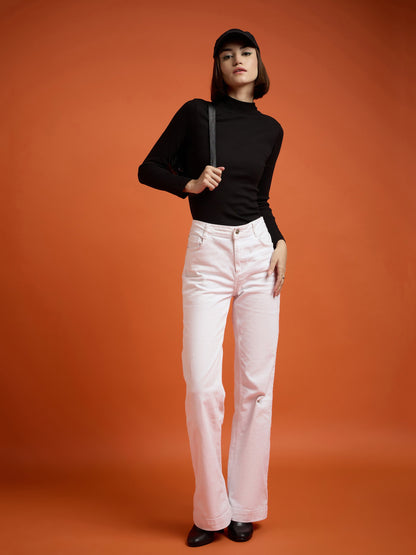 Women Black High Neck Rib Top