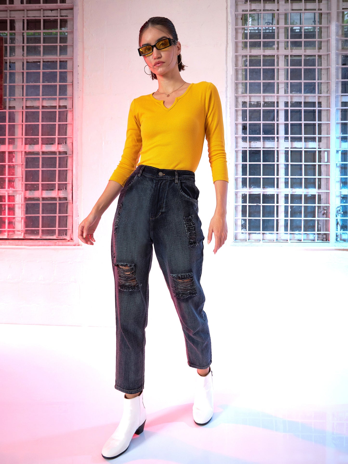 Mustard Rib V-Neck T-Shirt