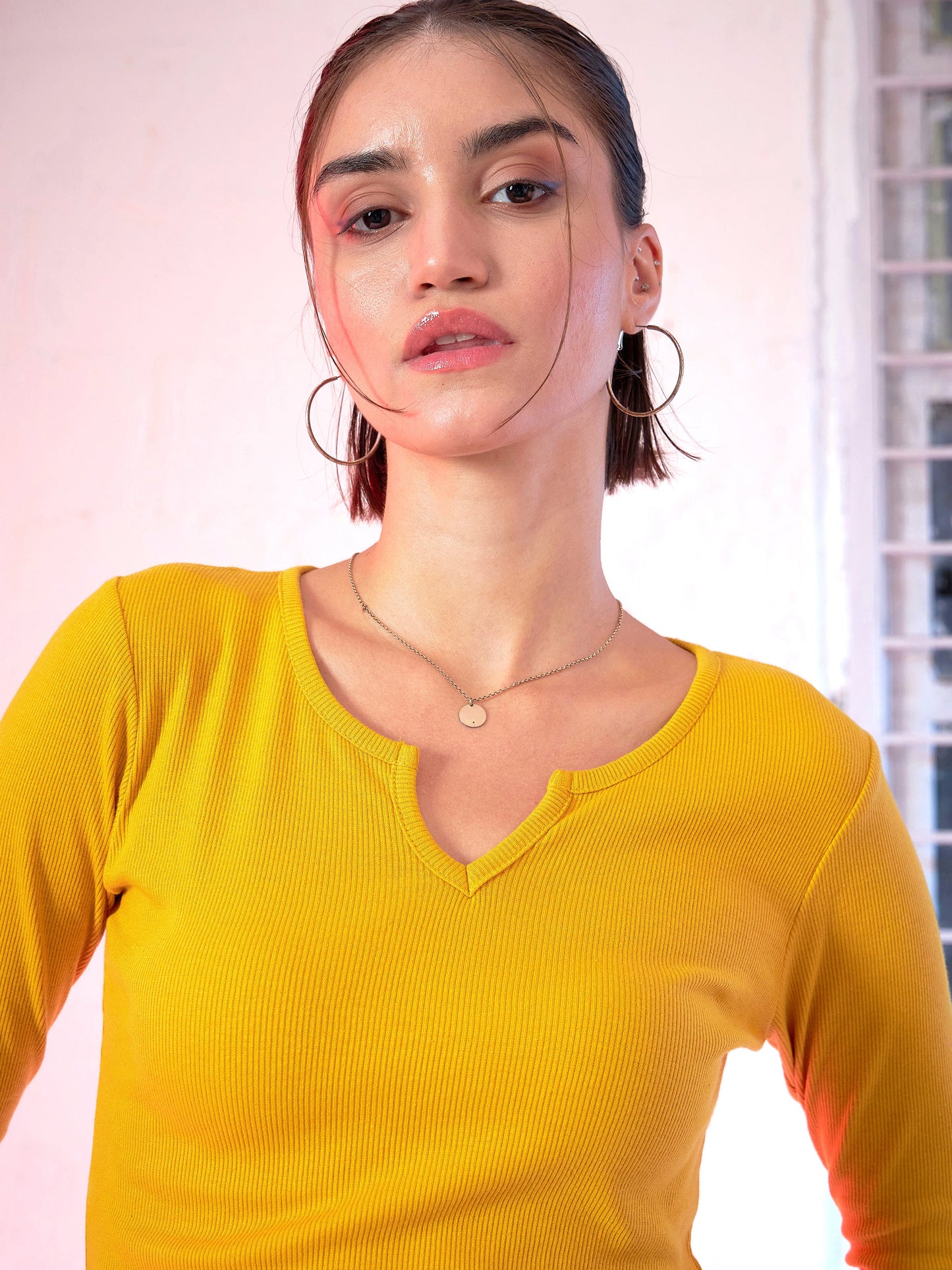 Mustard Rib V-Neck T-Shirt