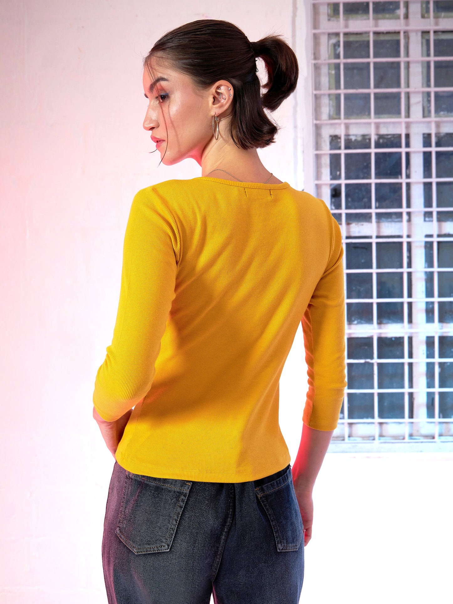 Mustard Rib V-Neck T-Shirt