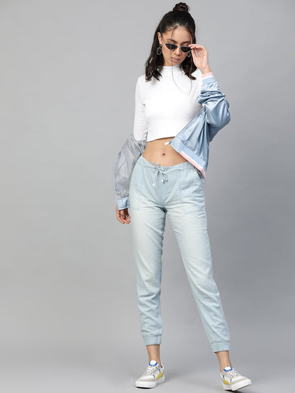 White Rib Turtle Neck Crop Top