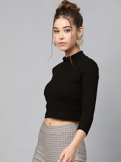 Black Rib Turtle Neck Crop Top