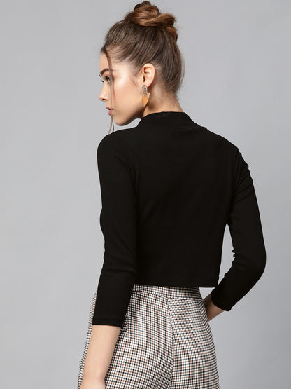 Black Rib Turtle Neck Crop Top