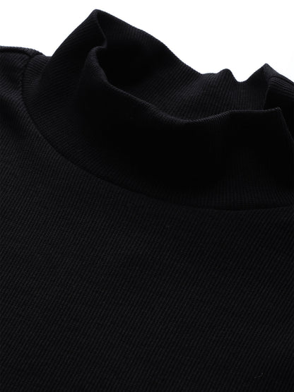 Black Rib Turtle Neck Crop Top