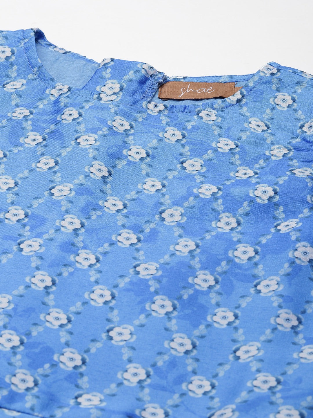 Blue Geo Floral Cold Shoulder Anrakali Maxi