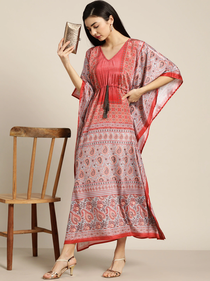 Pink & Blue Paisely Kaftan Dress