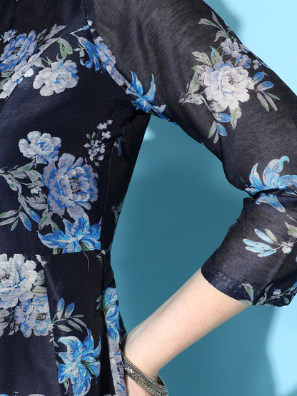 Navy Floral Anarkali Maxi Dress