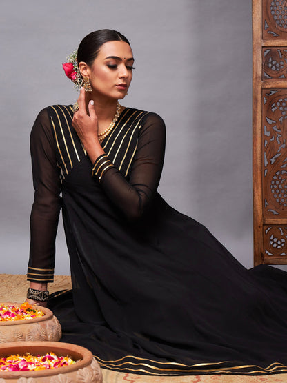 Black Gota Lace Detail Anarkali Maxi Dress