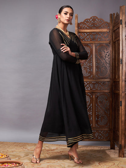 Black Gota Lace Detail Anarkali Maxi Dress