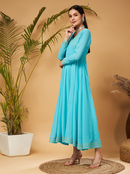 Blue Gota Lace Detail Anarkali Maxi Dress-Shae by SASSAFRAS