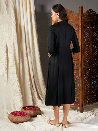 Black Zari Embroidered A-Line Dress
