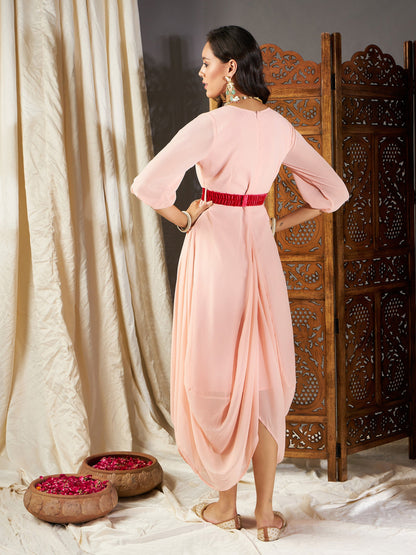 Pink Embroidered Belt Dhoti Dress