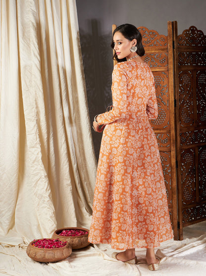 Mustard Floral Wrap Anarkali Maxi Dress