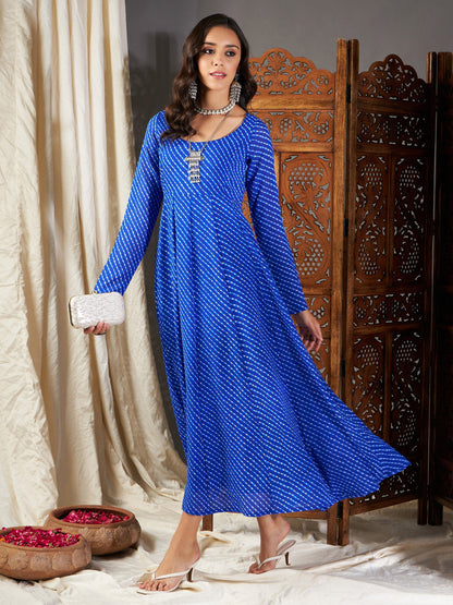 Blue Lehariya Anarkali Dress