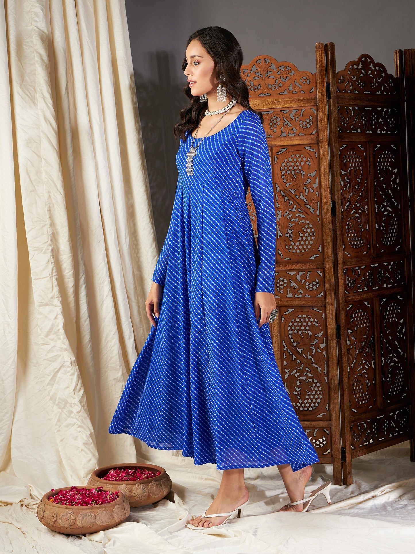Blue Lehariya Anarkali Dress