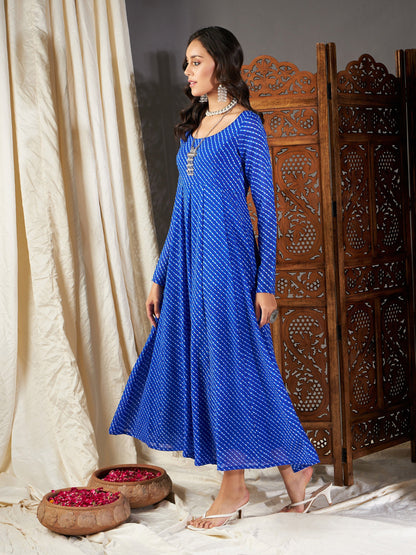 Blue Lehariya Anarkali Dress