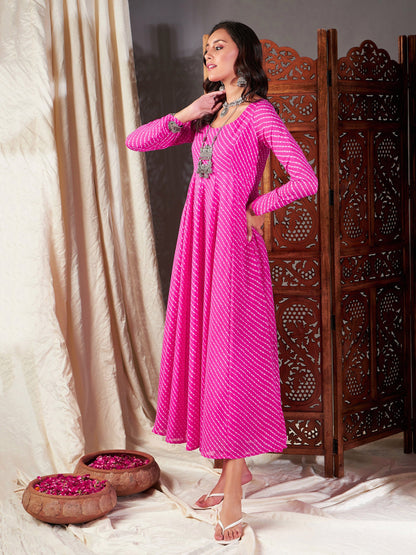 Pink Lehariya Anarkali Dress