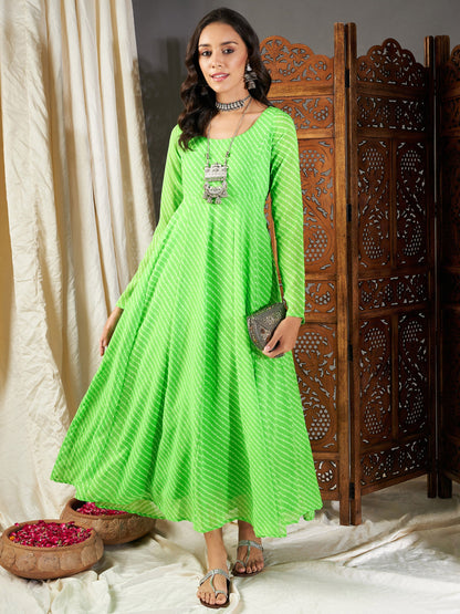 Green Lehariya Anarkali Dress