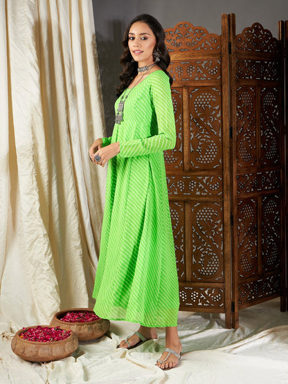 Green Lehariya Anarkali Dress