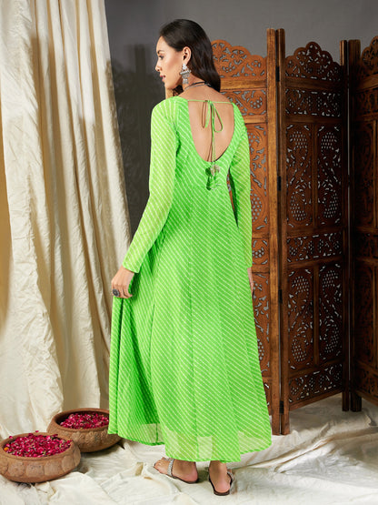 Green Lehariya Anarkali Dress
