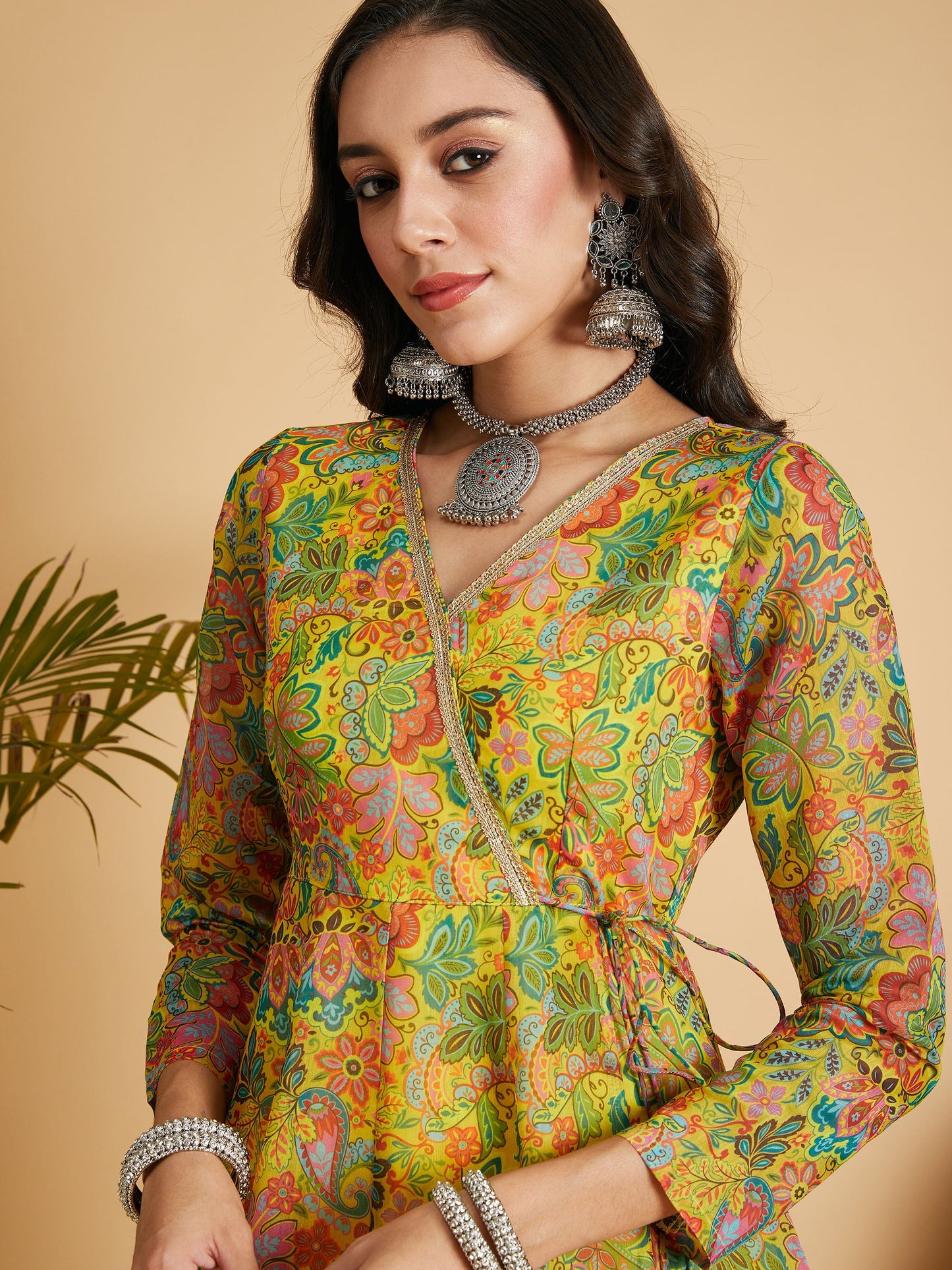 Lemon Yellow Floral Anarkali Maxi Dress-Shae by SASSAFRAS