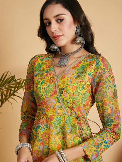 Lemon Yellow Floral Anarkali Maxi Dress-Shae by SASSAFRAS