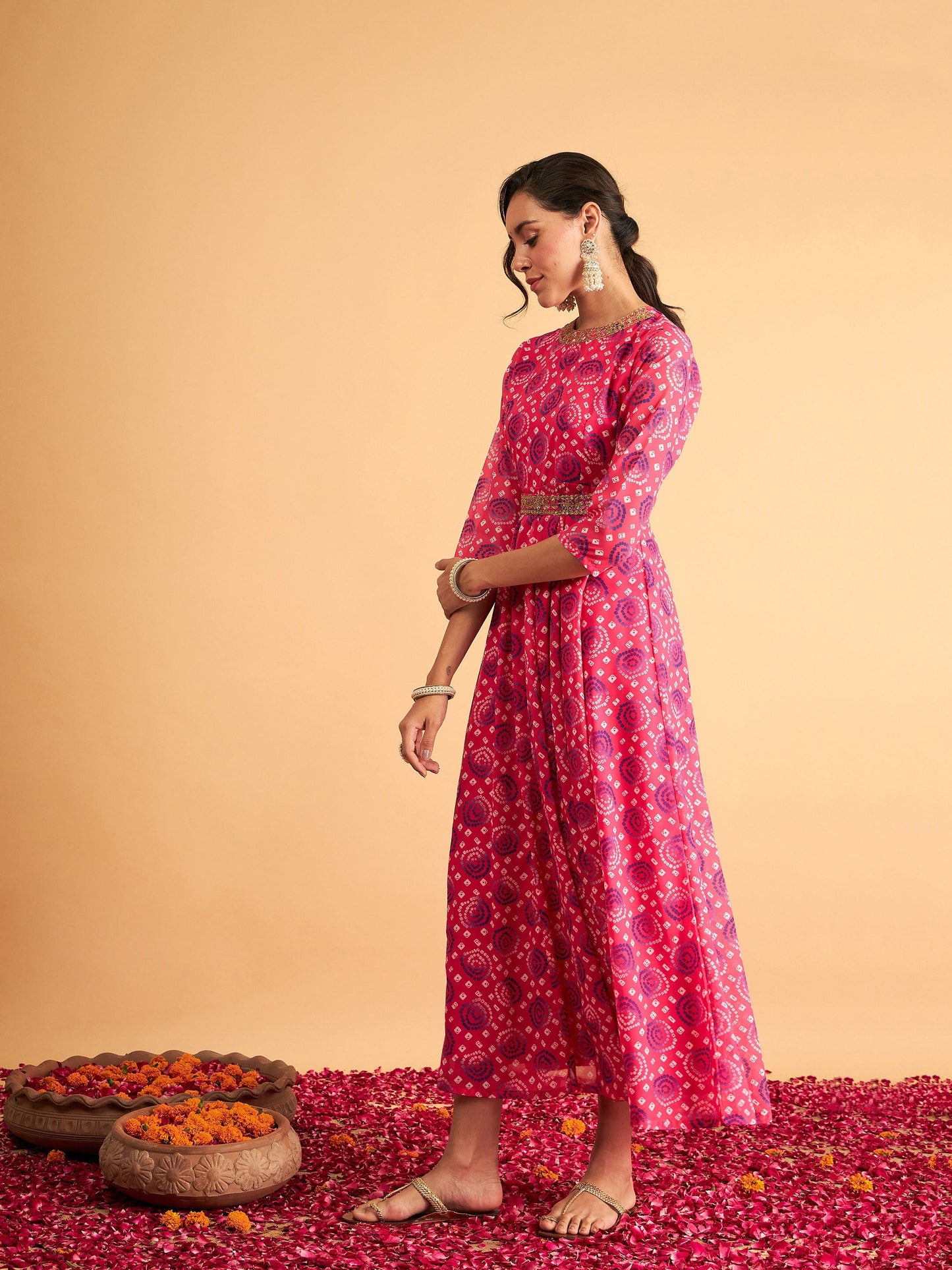 Fuchsia & Blue Bandhej Anarkali Dress