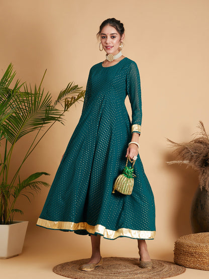 Emerald Dot Foil Print Anarkali Dress