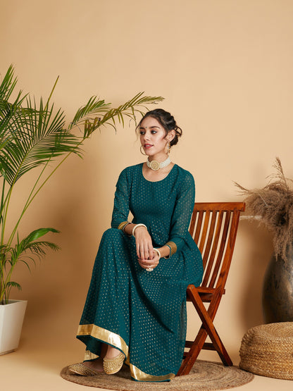 Emerald Dot Foil Print Anarkali Dress